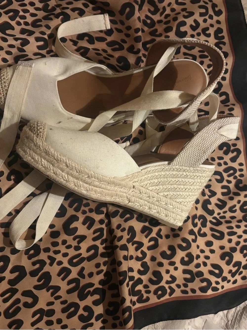 Universal Thread Cream Espadrille Lace-Up Wedge Sandals